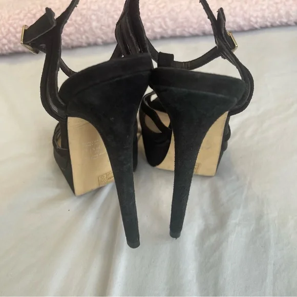 Aldo Sexy Strappy Stiletto Platform Heels Black Leather Suede and Mesh Size 7 - Picture 5 of 10